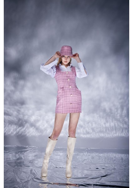 Tweed Elbise Pembe