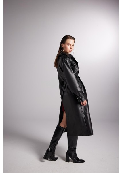 Collider Deri Trenchcoat Siyah