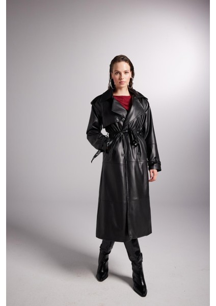 Collider Deri Trenchcoat Siyah