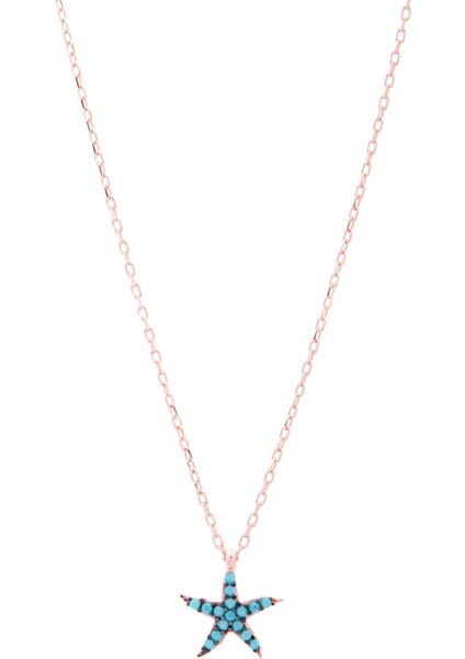 Klytk 05 4004 Zirkon Taşlı Deniz Yıldızlı 925 Ayar Gümüş Rose Küpe-Kolye Takım