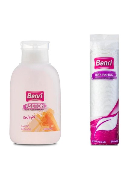 Pompalı Aseton Besleyici 450 ml - Benri Disk Makyaj Temizleme Pamuğu 80 Adet Hediyeli