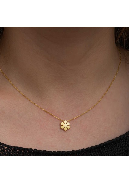 Gümüş Gold Minimal Kar Tanesi Kadın Kolye