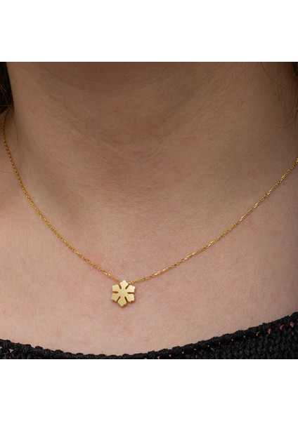 Gümüş Gold Minimal Kar Tanesi Kadın Kolye