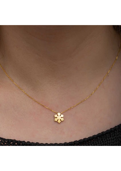 Gümüş Gold Minimal Kar Tanesi Kadın Kolye