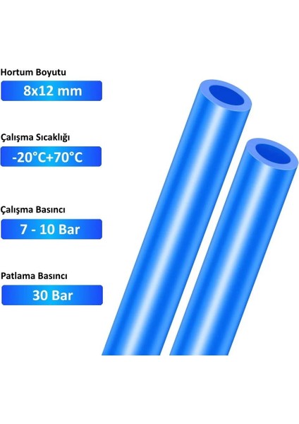 Poliüretan Hortum 8x12mm - Pnömatik Mavi - 1 Metre