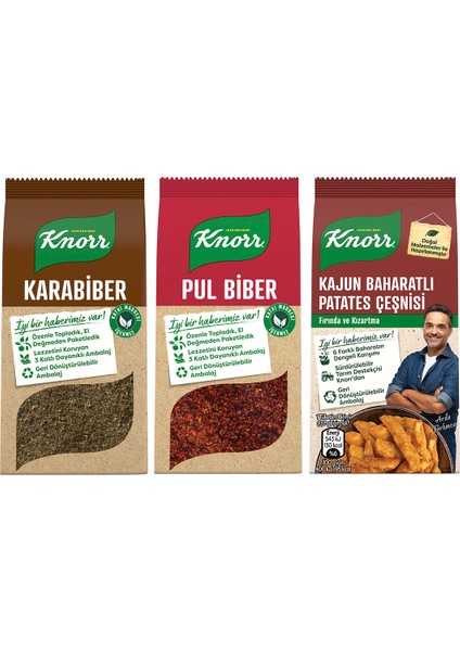 Kajun Baharatlı Patates Çeşnisi 60G X1 + Pul Biber 65G X1 + Karabiber 60G X1