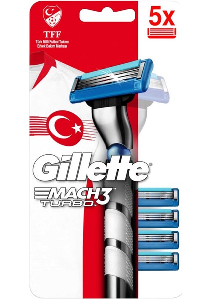 Mach 3 Turbo Tıraş Makinesi + Gillette Mach3 Turbo Yedek Erkek Tıraş Bıçağı 12'li Set