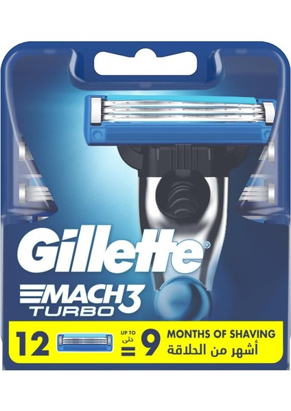 Mach 3 Turbo Tıraş Makinesi + Gillette Mach3 Turbo Yedek Erkek Tıraş Bıçağı 12'li Set