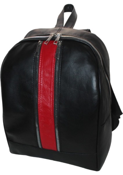 Hakiki Deri Kadın Sırt Omuz Çantası Siyah-Kırmızı Maya 2 Fermuarlı ÇNTDRSYH-KRMZ2ZMAYA2 modelleri