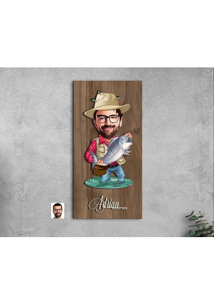 Gift Kişiye Özel Balıkçı Karikatürlü Kabartma Figürlü Ahşap Tablo-3, Arkadaşa Hediye, Sevgiliye Hediye, Duvar Dekoru fiyatları