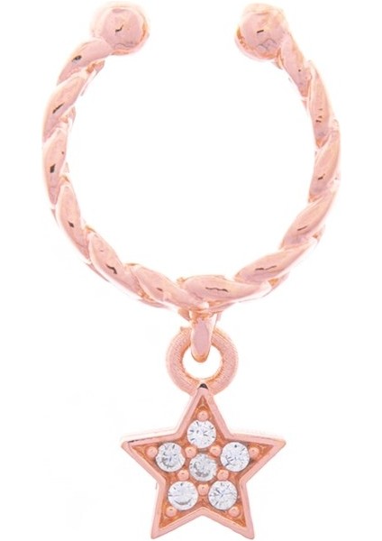 Yıldızlı 925 Ayar Gümüş Kıkırdak Rose Küpe
