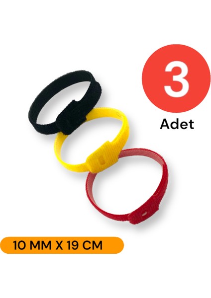 10 mm x 19 cm Kablo Düzenleyici Kablo Bağı Cırt Cırt Bant Sök Tak Kullan 3 Adet