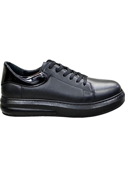 Yüksek Poli Taban Içi ve Dışı Deri Bağcıklı SNEAKERS-501-SİYAH