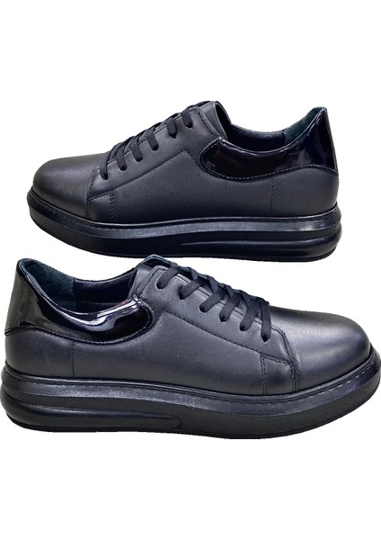Yüksek Poli Taban Içi ve Dışı Deri Bağcıklı SNEAKERS-501-SİYAH