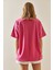Fuşya Baskılı Bisiklet Yaka Oversize T-Shirt 5YXK1-48004-07 5
