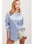Kadın Buz Mavi Oversize Dökümlü Saten Yüzeyli Gömlek HZL23S-BD139851 3