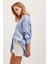 Kadın Buz Mavi Oversize Dökümlü Saten Yüzeyli Gömlek HZL23S-BD139851 5