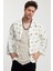 %100 Keten Kimono Kendinden Desenli Oversize Beyaz 2