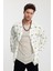 %100 Keten Kimono Kendinden Desenli Oversize Beyaz 3
