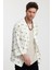 %100 Keten Kimono Kendinden Desenli Oversize Beyaz 4