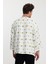 %100 Keten Kimono Kendinden Desenli Oversize Beyaz 5
