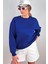 Kadın Cozy Içi Polarlı Saks Mavi Basic Bisiklet Yaka Pamuklu Kalın Örme Sweatshirt 1