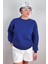 Kadın Cozy Içi Polarlı Saks Mavi Basic Bisiklet Yaka Pamuklu Kalın Örme Sweatshirt 2