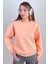 Kadın Cozy Içi Polarlı Somon Basic Bisiklet Yaka Pamuklu Kalın Örme Sweatshirt 2