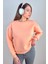 Kadın Cozy Içi Polarlı Somon Basic Bisiklet Yaka Pamuklu Kalın Örme Sweatshirt 3