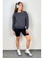 Kadın Cozy Içi Polarlı Füme Basic Bisiklet Yaka Pamuklu Kalın Örme Sweatshirt 4