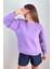 Kadın Cozy Içi Polarlı Mor Basic Bisiklet Yaka Pamuklu Kalın Örme Sweatshirt 2