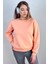 Kadın Cozy Içi Polarlı Somon Basic Bisiklet Yaka Pamuklu Kalın Örme Sweatshirt 5