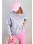 Kadın Cozy Içi Polarlı Gri Basic Bisiklet Yaka Pamuklu Kalın Örme Sweatshirt 5