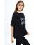 Siyah Leopar Desenli Yazılı Bisiklet Yaka Kız T-Shirt 17779 3