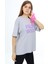Gri Leopar Desenli Yazılı Bisiklet Yaka Kız T-Shirt 17778 2
