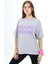 Gri Leopar Desenli Yazılı Bisiklet Yaka Kız T-Shirt 17778 3