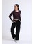 Kahverengi Lacivert Çizgili Bisiklet Yaka Uzun Kollu Fitilli Kaşkorse Crop Bluz 3