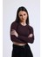 Kahverengi Lacivert Çizgili Bisiklet Yaka Uzun Kollu Fitilli Kaşkorse Crop Bluz 5