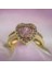 Pirinç Gold Renk Pembe Zirkon Taşlı Kalp Model Ayarlanabilir Kristal Yüzük 3