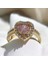 Pirinç Gold Renk Pembe Zirkon Taşlı Kalp Model Ayarlanabilir Kristal Yüzük 5