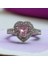 Pirinç Gümüş Renk Pembe Zirkon Taşlı Kalp Model Ayarlanabilir Kristal Yüzük 2