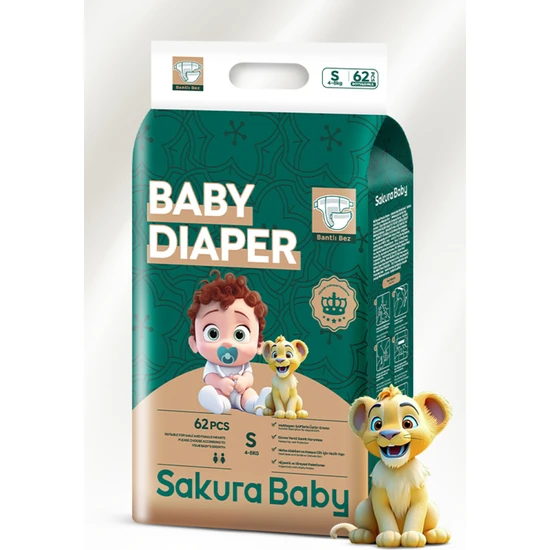 Sakura Baby Tekli Paketli Bantlı Hijyenik Bebek Bezi S Beden 4-8 kg 62 Adet 2 Numara