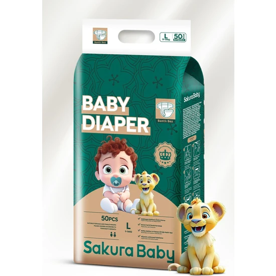 Sakura Baby Tekli Paketli Bantlı Hijyenik Bebek Bezi L Beden 9-14 kg 50 Adet 4 Numara