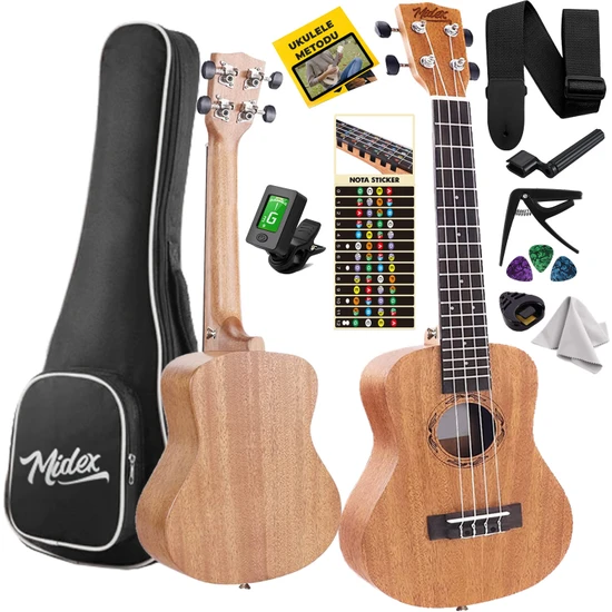 Midex TN-26MC Set Maun Tenör Ukulele (Softcase Tuner Capo Metod Nota Sticker Askı Pena)