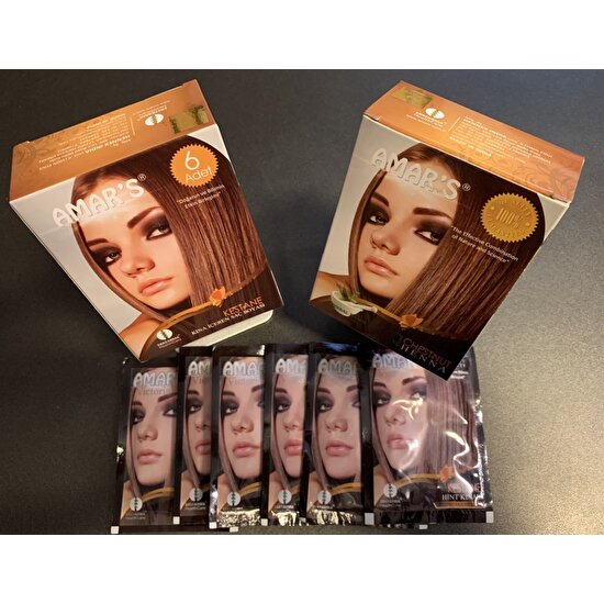 Amar's Henna Kına İçeren Saç Boyası Kestane Renk 6’lı 10 gr Paket- 1 Kutu