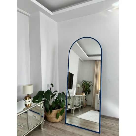 Effe Yapı Dekor Mavi Metal Çerçeveli 180X70 cm Oval Ayaklı Boy Aynası