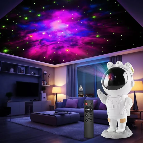 Robeve Astronot Gece Lambası Astronot Projektör Gece Lambası Uzaktan Kumandalı Çok Renkli Nebula Gece Lambası Yıldızlı Gece Lambası Zamanlayıcılı Gece Projektörü