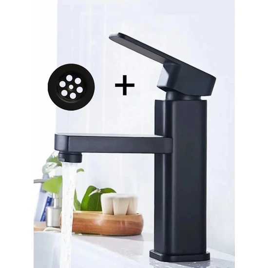 FAWER Faucet & Shower Siyah Lavabo Bataryası ve Siyah Lavabo Süzgeci - 602BS