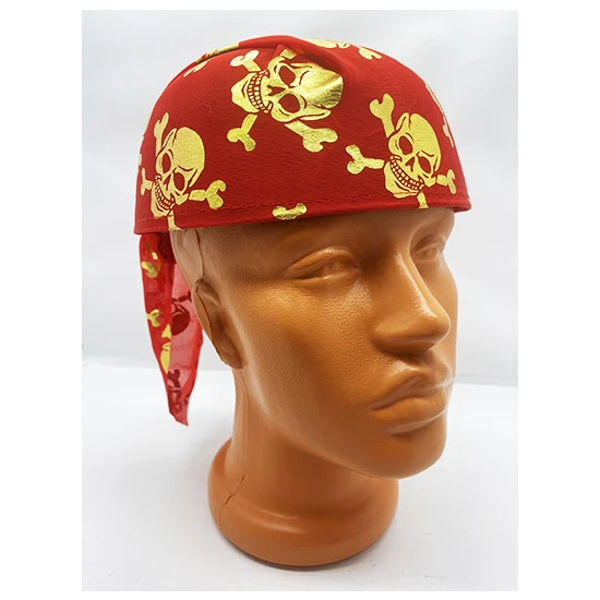 Kornea Store Kırmızı Renk Altın Kuru Kafa Baskılı Tas Korsan Şapkası (K246)