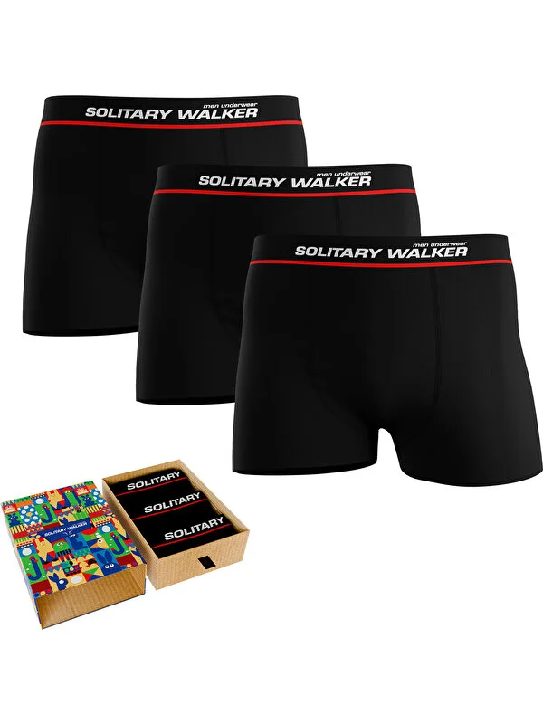 Solitary Walker Erkek Modal Siyah 3'lü Premium Boxer Seti